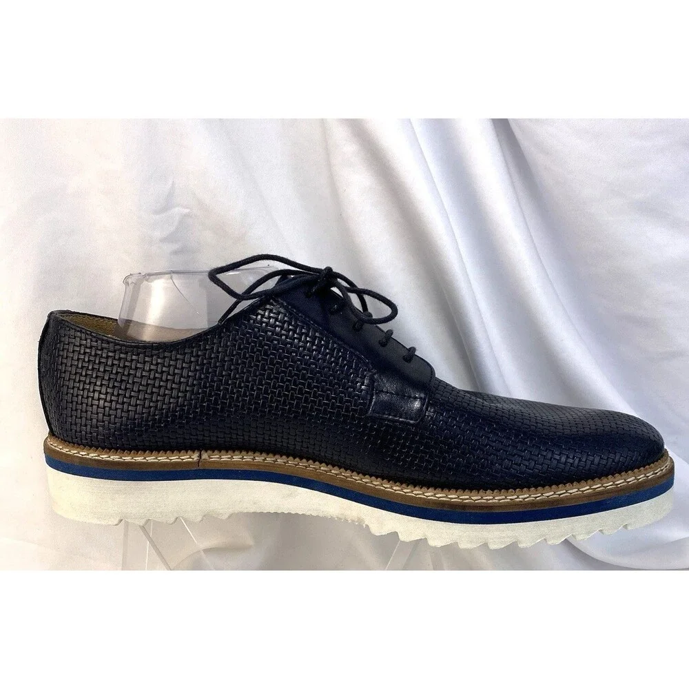 Baldinini Men's Size 12US/45EU Blue Embossed Woven Leather Derby Oxford Shoes